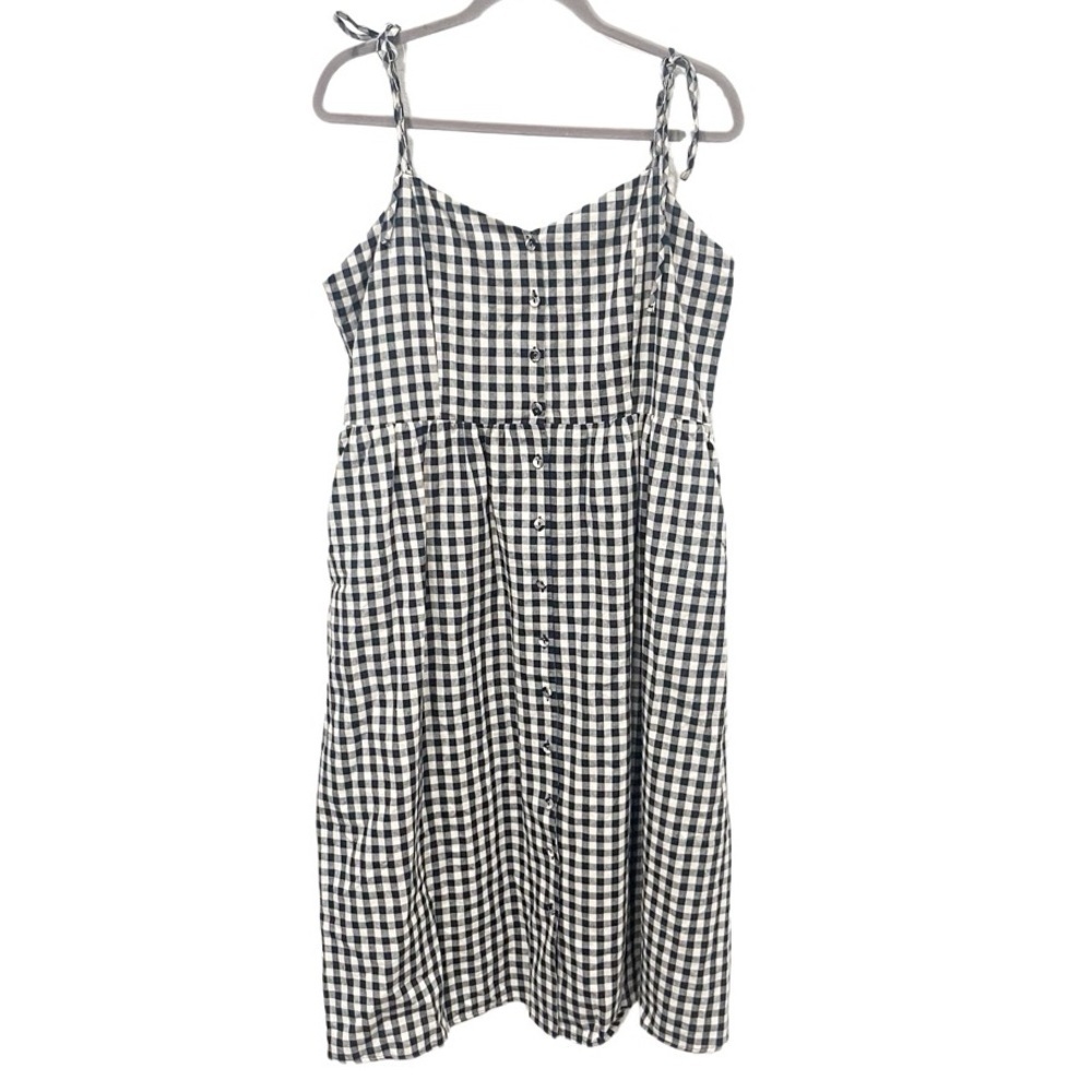 Boutique Midi Dress Women's 1X Jade by Jane Gingham Navy Blue Preppy Classic